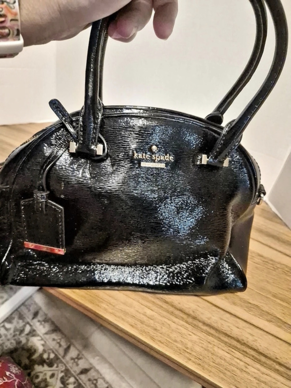 kate spade Black Leather Polka Dot Lined Satchel